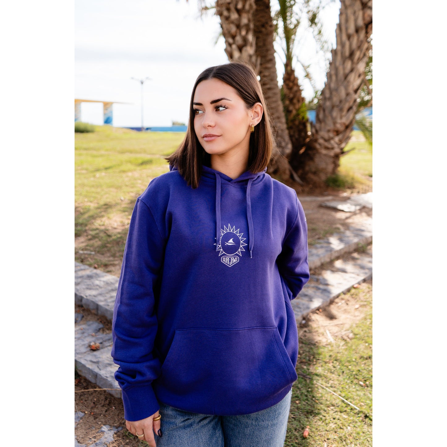 Sudadera SurfJaws "Yin Yang" - 100% Orgánica, Color Morado